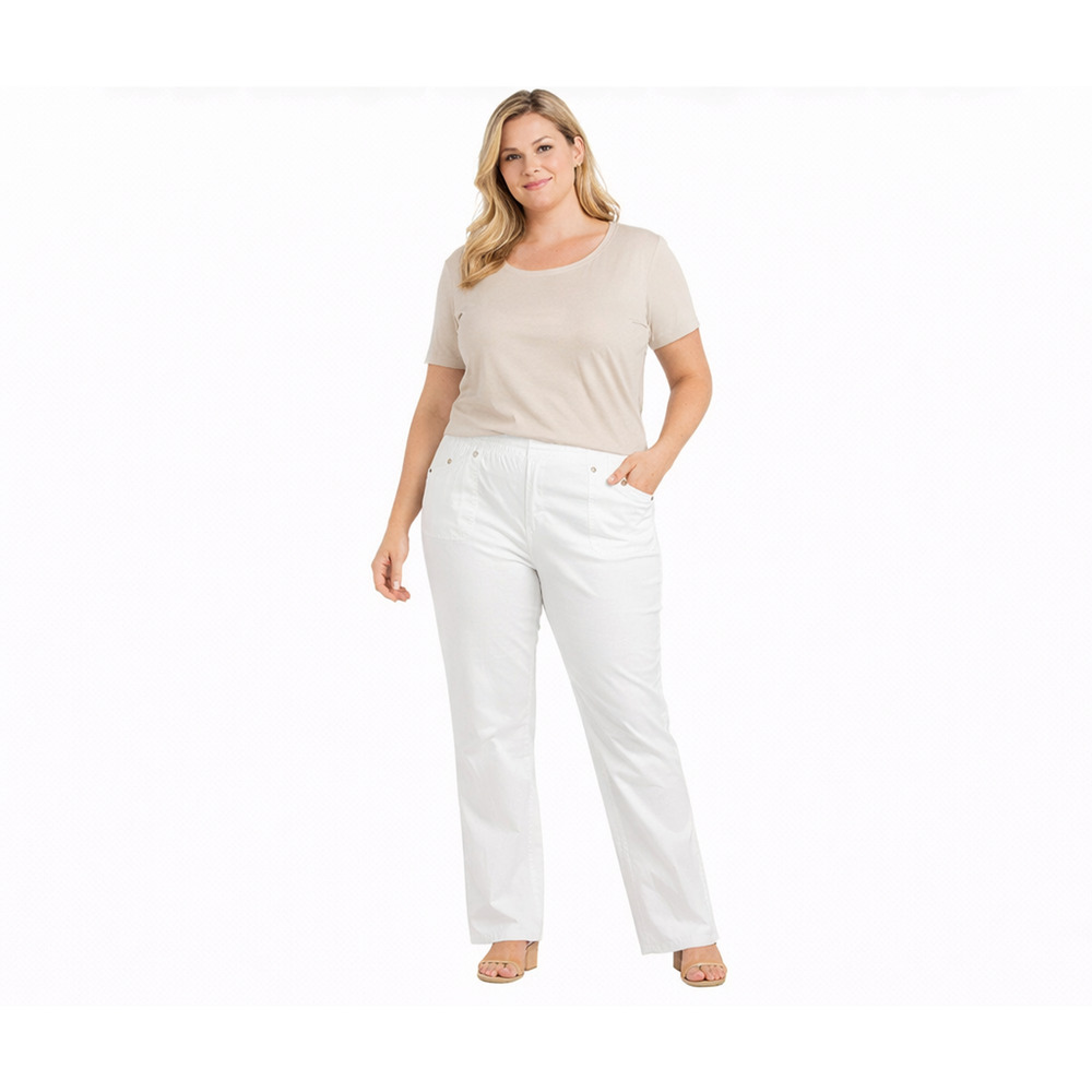 Woman Within Women’s 12W Tall White Pull On Straight Leg Pants High Rise NWOT